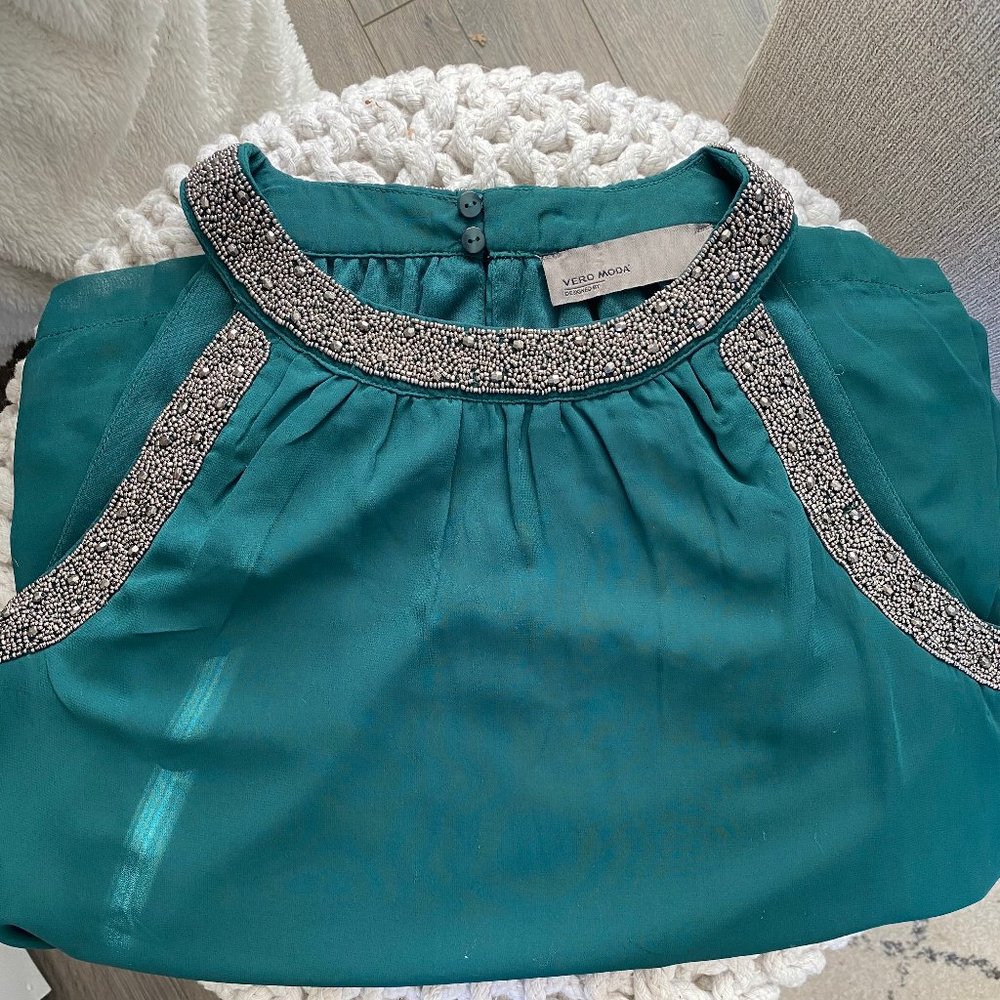 Vero Moda - Dark Green Tank w/ Sparkly Neckline